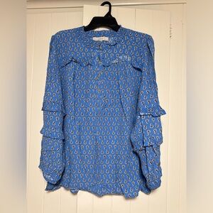 LOFT Blue Paisley Button-Up Blouse